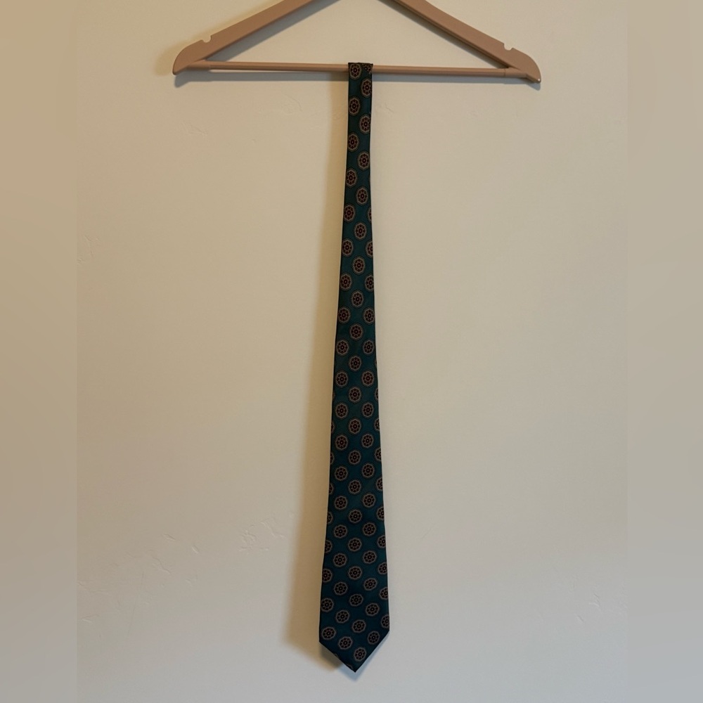 Oscar de la Renta Teal and Red Patterned Tie